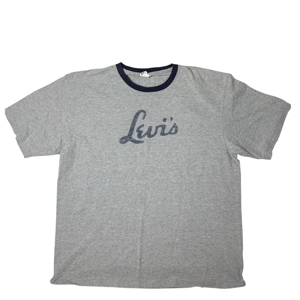Vintage Y2K Levi's Red Tab Ringer T Shirt Men's XL Gray Navy Script Logo